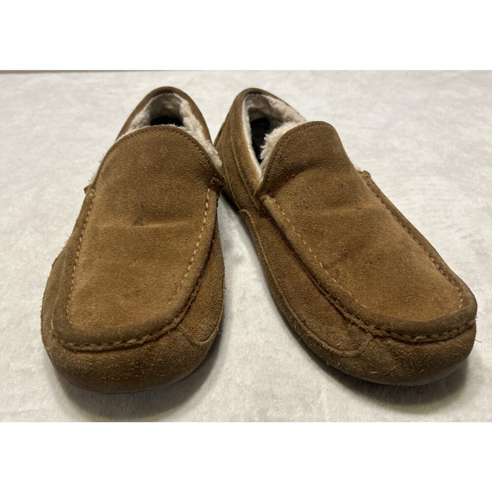 UGG Slippers Mens 10 M Brown Ascot Leather Suede Wool Lined House Shoes 5379